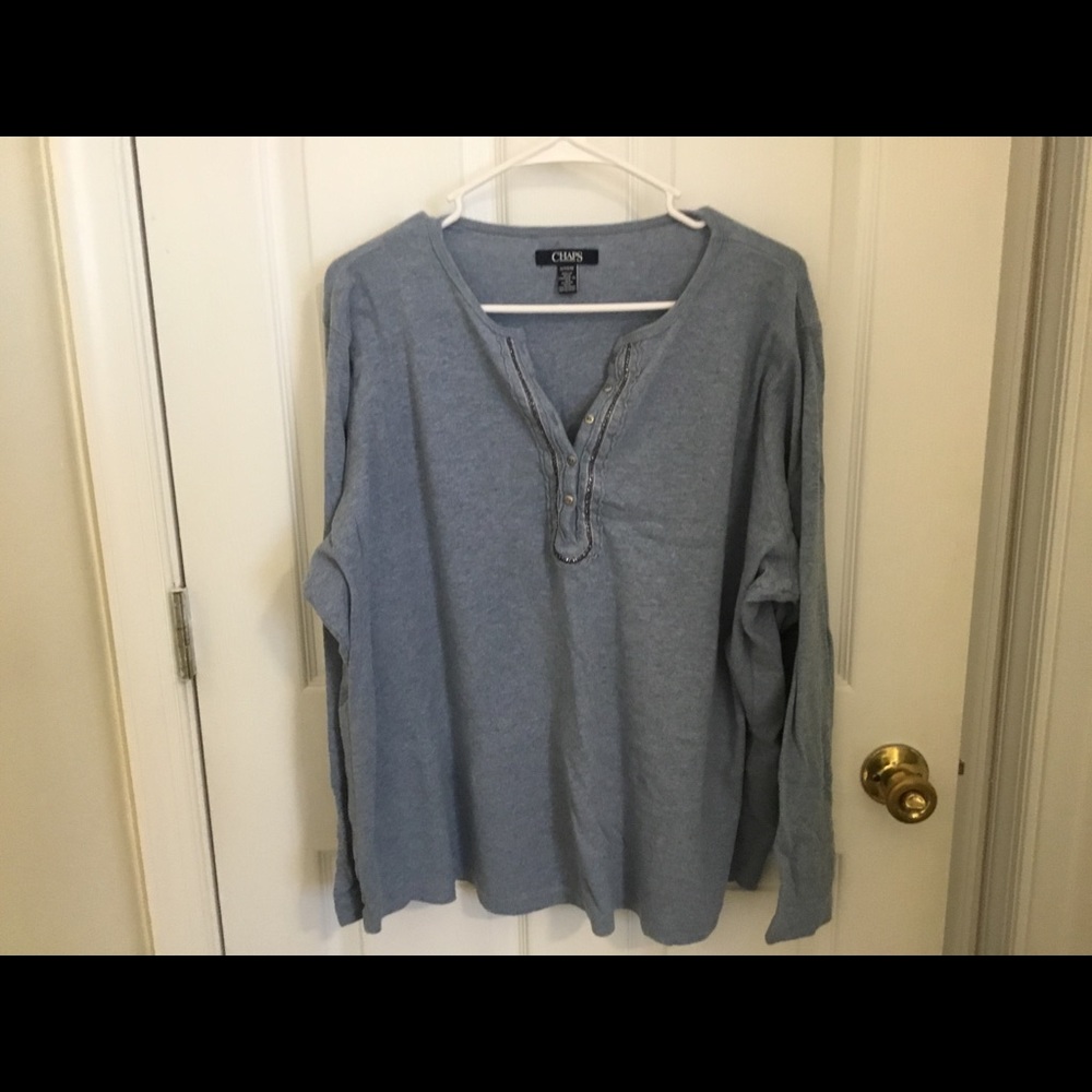 Blue Beaded Henley Top